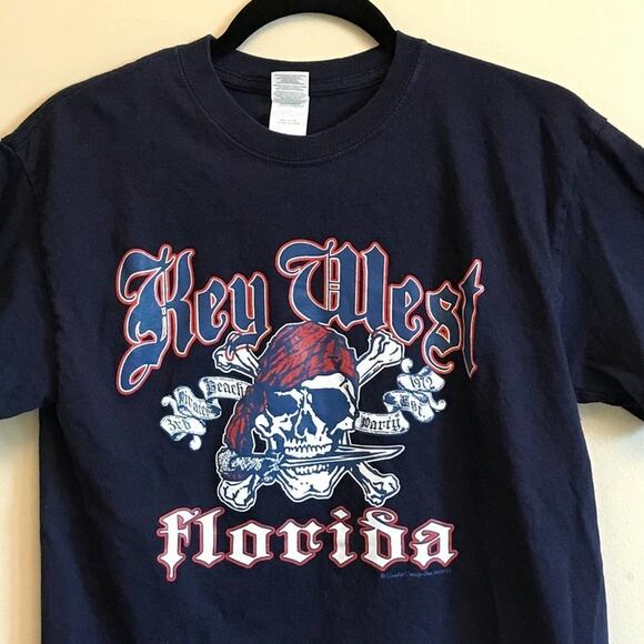 Gildan M Key West t-shirt pirate skull black red - Picture 2 of 8